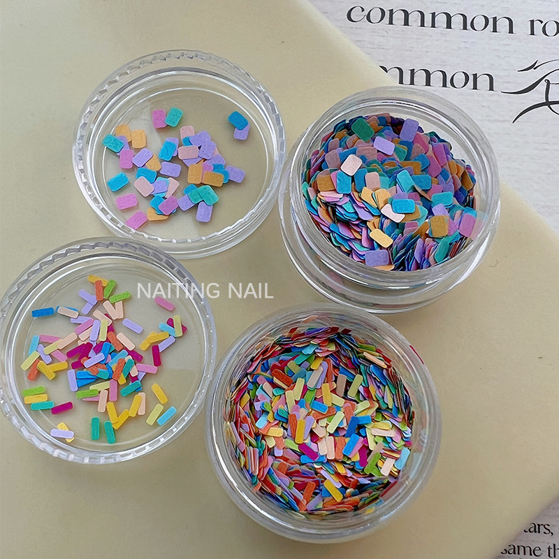 INS Style Cream Macaron Japanese Rectangular Color Mixed Versatile Nail Sequins Ultra-thin Manicure Material
