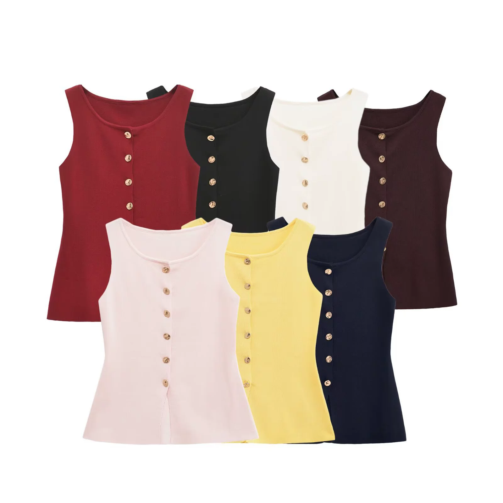 PB & ZA Женская одежда 2024 осень новая мода повседневная золотая пуговица с плоской иглой жилет 4192100