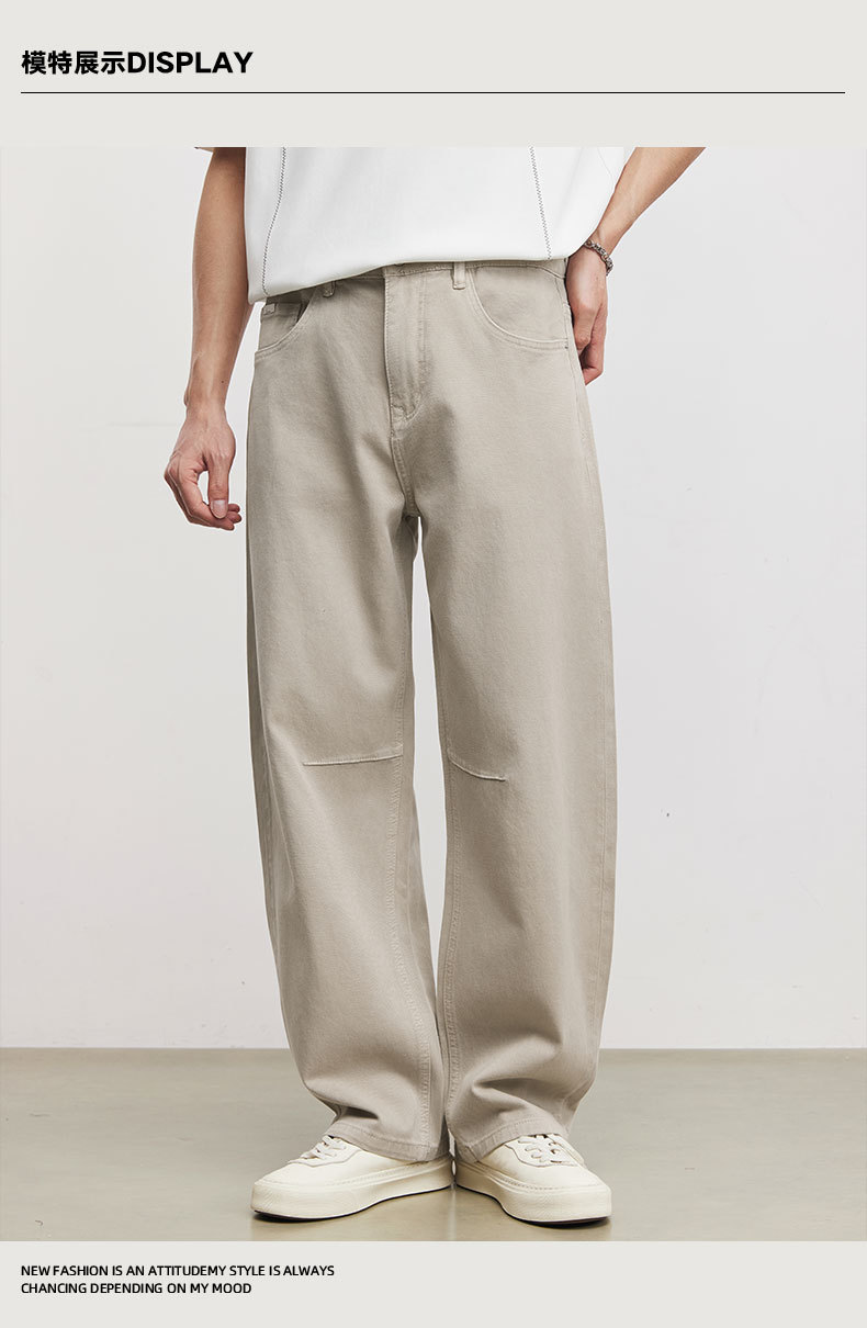 Quần jean nam ống rộng phong cách Mỹ cổ điển, chất liệu cotton pha, hiệu ứng làm cũ — Xám Paris chi tiết 7