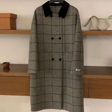 清仓秋冬季双排扣大衣格子翻领中长款羊毛外套双面呢大衣风羊绒