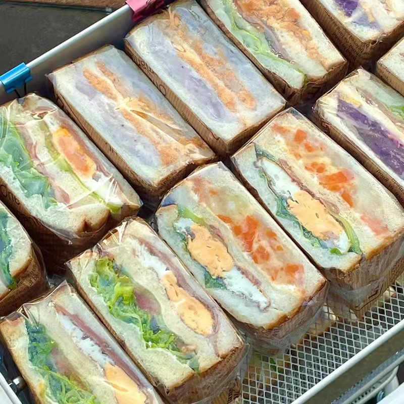 Sandwich packaging bag food grade, street vendor commercial disposable transparent plastic wrap sandwich takeout set