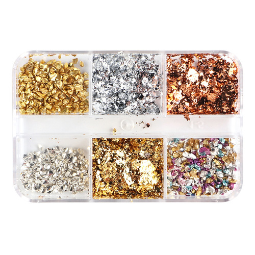 Cross-border new nail art glitter gold foil powder ins gravel gold and silver gold foil shredded paper nail jewelry flake nail