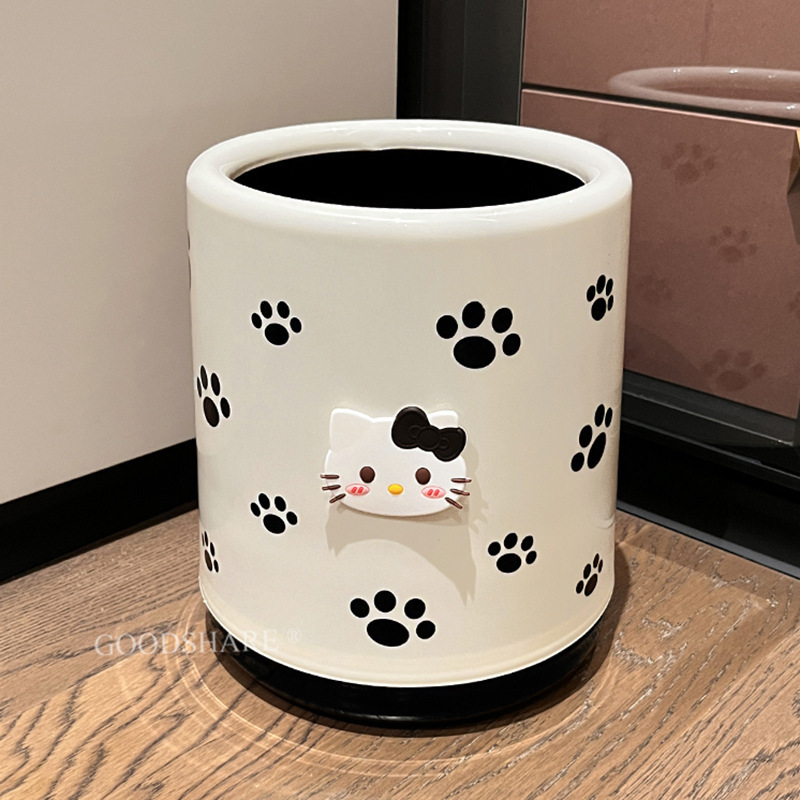 Household Trash Can Living Room Cute Cartoon Hello Kt Bathroom Lidless Storage Bucket Large Capacity Kitchen Trash Basket Household Trash Can Living Room Cute Cartoon Hello Kt Bathroom Lidless Storage Bucket Large Capacity Kitchen Trash Basket