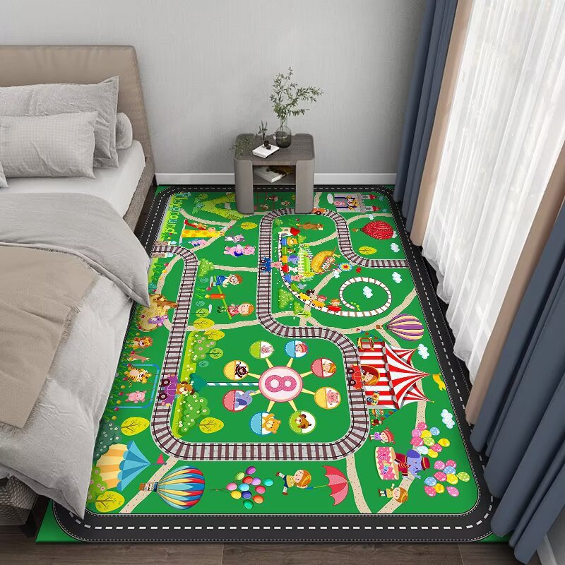 Nursery Children Play Cartoon Game Track Crystal Velvet Floor Mat Baby Crawling Carpet Kindergarten Cooling Mat