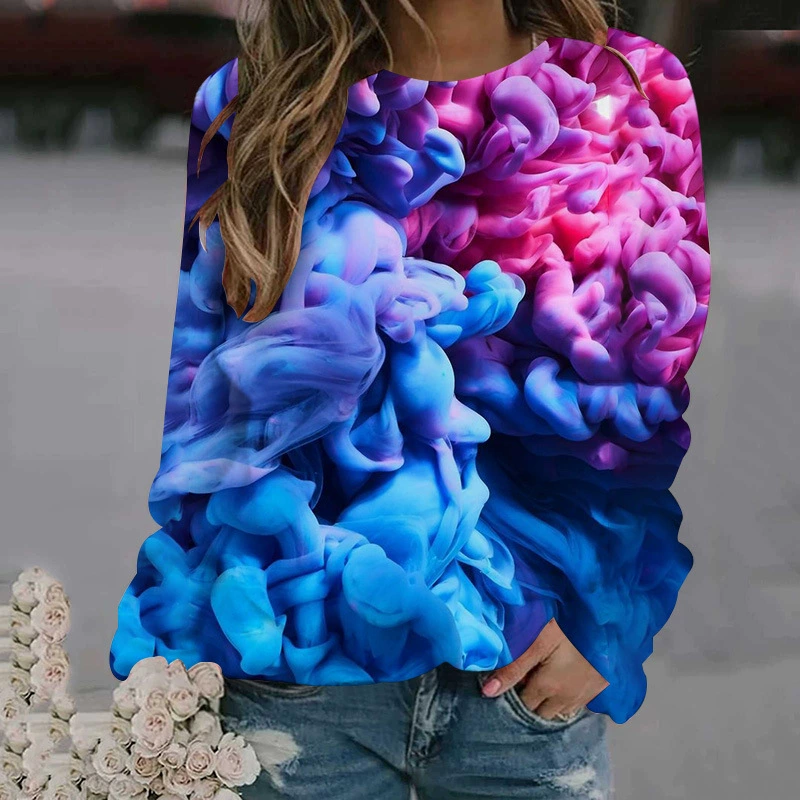 AliExpress Amazon весенне-осенний женский свитер с 3D цифровым принтом и узором в виде листьев с круглым вырезом и длинным рукавом свободного кроя