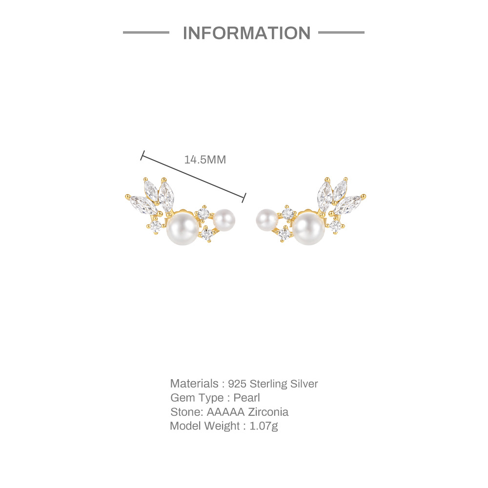2g Weight Pearl, Zircon Inlay Material Ear Studs Classification 1 Pair Quantity Daily Occasion 925 Sterling Silver Material Geometric Pattern Women's Gender Plating, Inlay Design Simple Style Style 1 Pair 925 Sterling Silver Pearl Zircon Geometric Ear Studs 1