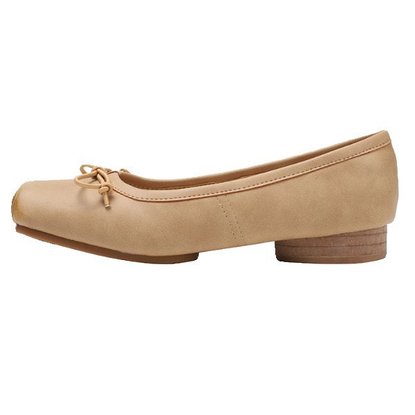Zapatos de ballet de arco de cuero, zapatos de tacón medio grueso, zapatos de nariz de cerdo retrógrado UMAW para mujeres