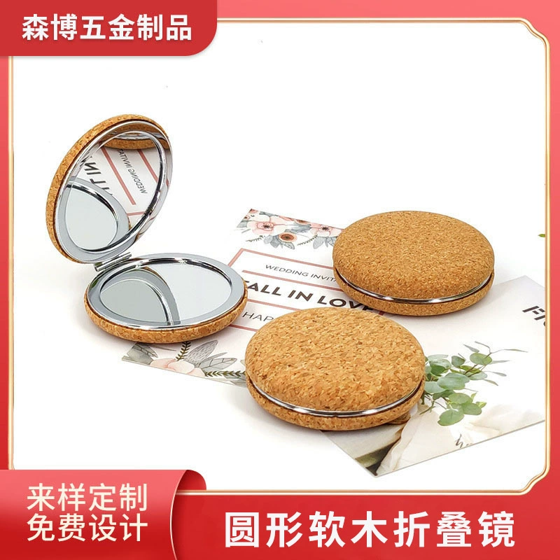 Складное зеркало для макияжа, двустороннее портативное маленькое круглое зеркало для хлеба, пробки, кожаное алюминиевое туалетное зеркало для девочек