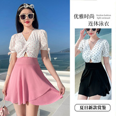 New ins swimsuit for women with spliced ​​goddess style floral one-piece skirt conservative slimming belly-covering push-up swimsuit for women