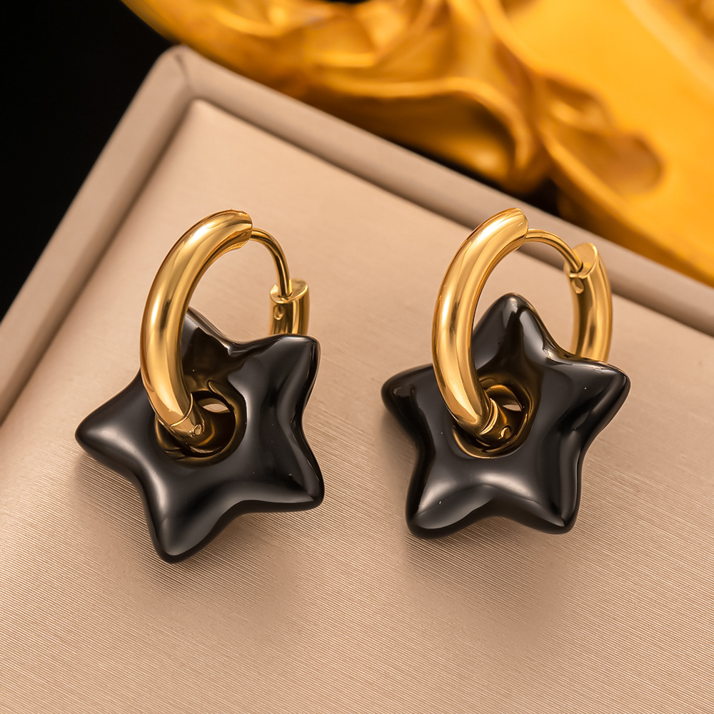 1 Paire Style Moderne Star Placage Acier Inoxydable 304 Plaqué Or 18K Boucles D'oreilles display picture 4