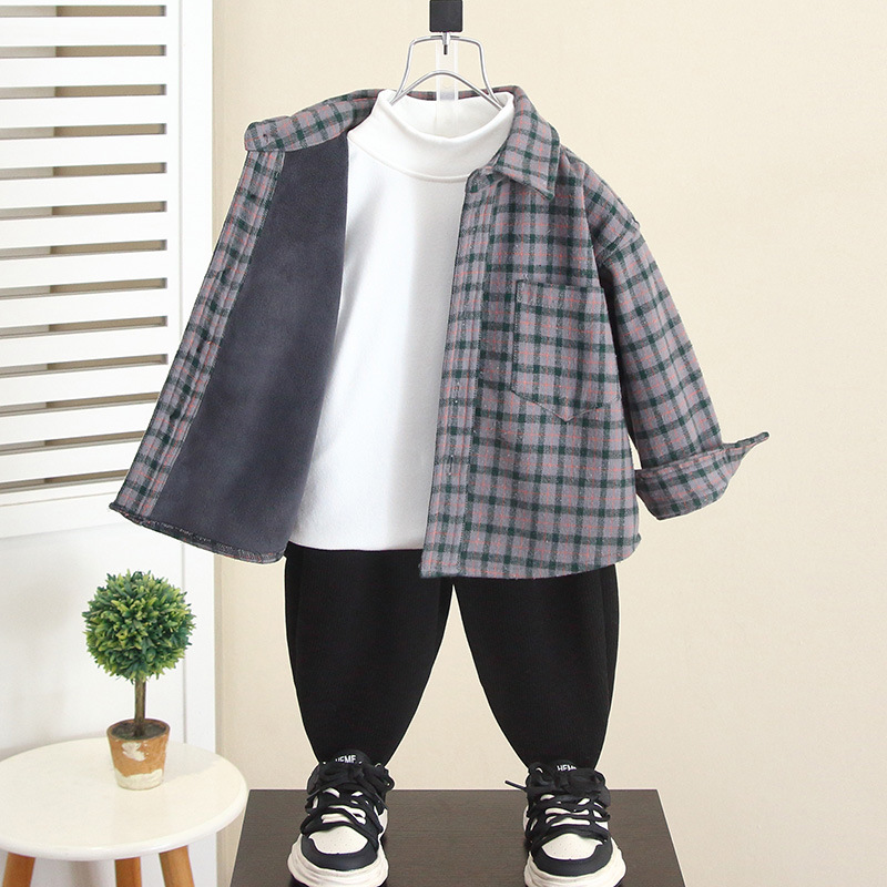 6923 invierno para niños más chaqueta de camisa de terciopelo 2025 nuevo niño todo en uno terciopelo ropa de moda para bebés de principios de invierno