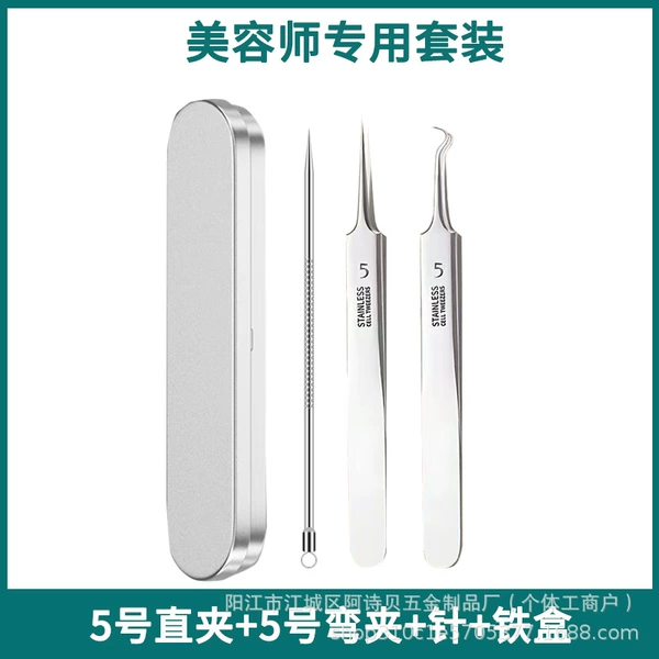 No. 5 straight clip + No. 5 bent clip + straight needle + iron box