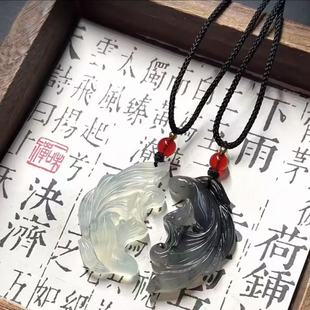 New Chinese style fish-turning dragon gradient color peaceful ancient style ink and water pistol pendant necklace men and women lovers
