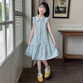 黁白女童夏装甜美连衣裙条纹新款洋气儿童2026夏季裙子女孩公主