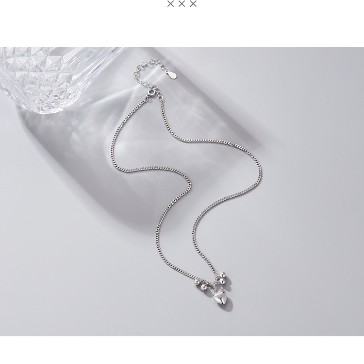 Linglang Chic S925 Sterling Silver Necklace Retro Heart Chain Dainty Silver Pendant Necklace Jewelry for Women