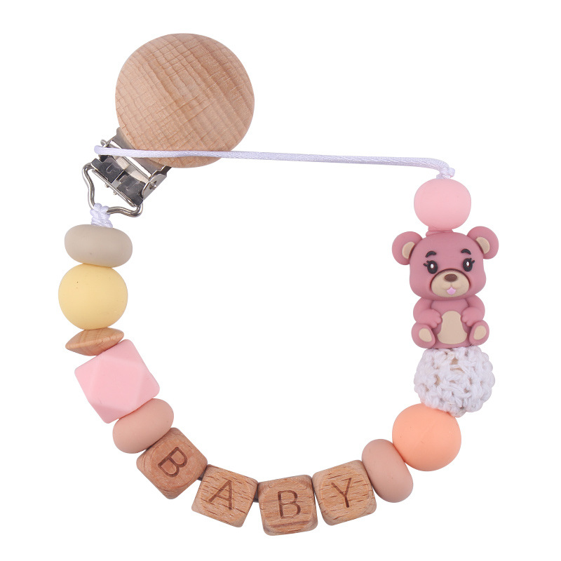 Productos para niños pequeños clip de tetina de beech creativo caricatura bebé 3D oso de silicona mordida de dientes molares tetina cadena anti-caída cadena