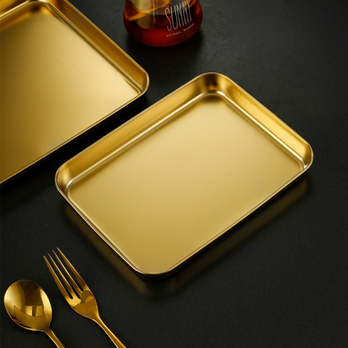 304 Korean stainless steel gold tray square plate barbecue plate snack plate hot pot dish plate dumpling plate fast food basin