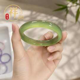 天然玛瑙手镯女款冰种湖水绿手镯玉髓油青玉镯子马料非翡翠送礼物