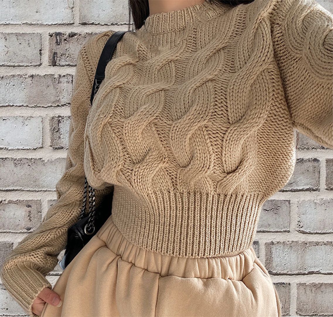 Maglione a vita alta 2024 da donna autunno e inverno nuovo piccolo girocollo pullover stile straniero Fried Dough Twists corto_voghion.com