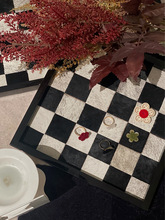 首飾托盤黑白棋盤格馬毛金屬香薰長方形玄關鑰匙桌面飾品收納