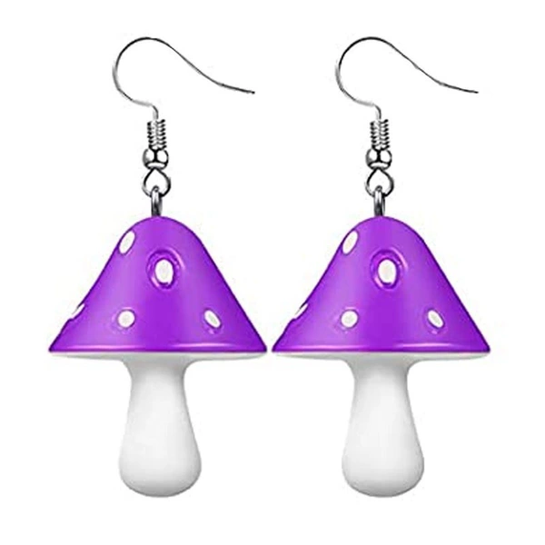 Large purple mushroom earrings
