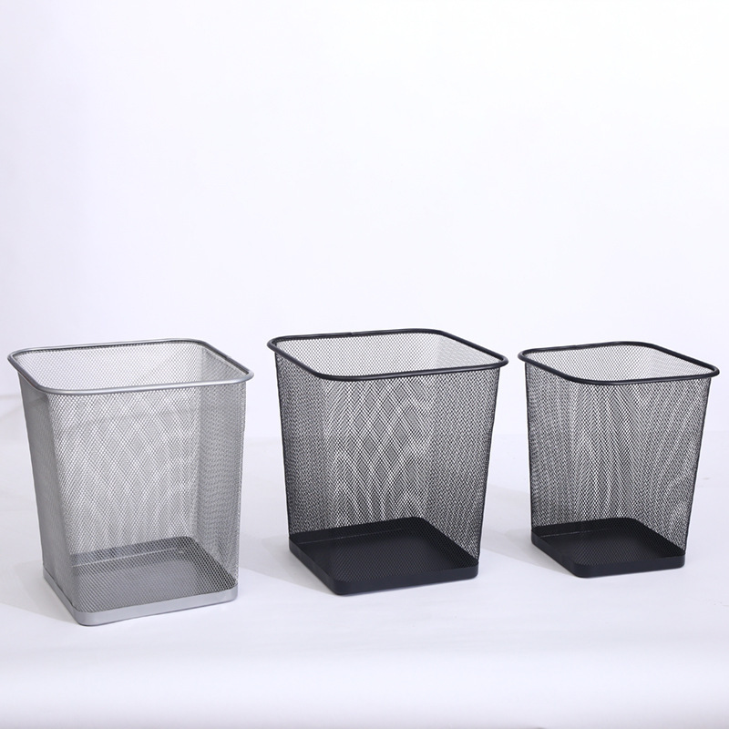 厂家批发中号方形垃圾桶家用办公多功能纸篓大容量网格金属垃圾桶