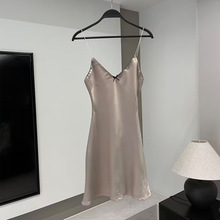 ZA2024RA春款新款女装香槟色丝缎质感内衣式露背短款吊带连衣裙