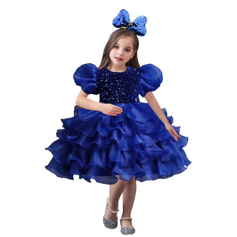 Европейское и американское детское пышное сетчатое платье принцессы с пышными рукавами и блестками, свадебное платье, рождественская одежда для подиума, одежда для выступлений