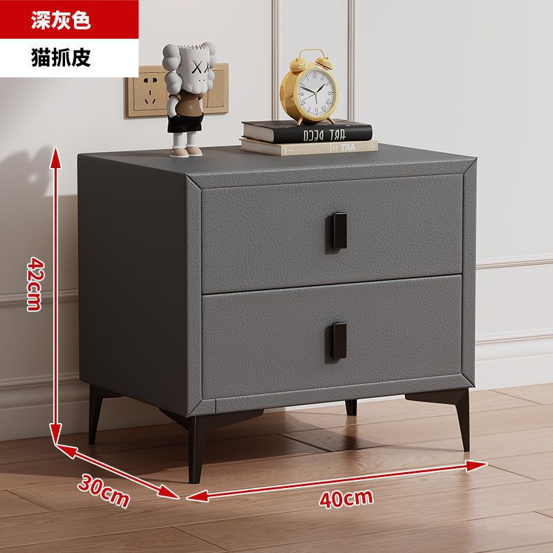 Mesa de cama de lujo ligera cuero moderno de madera maciza almacenamiento de dormitorio simple pequeño gabinete de cama almacenamiento de tablero de roca doméstico