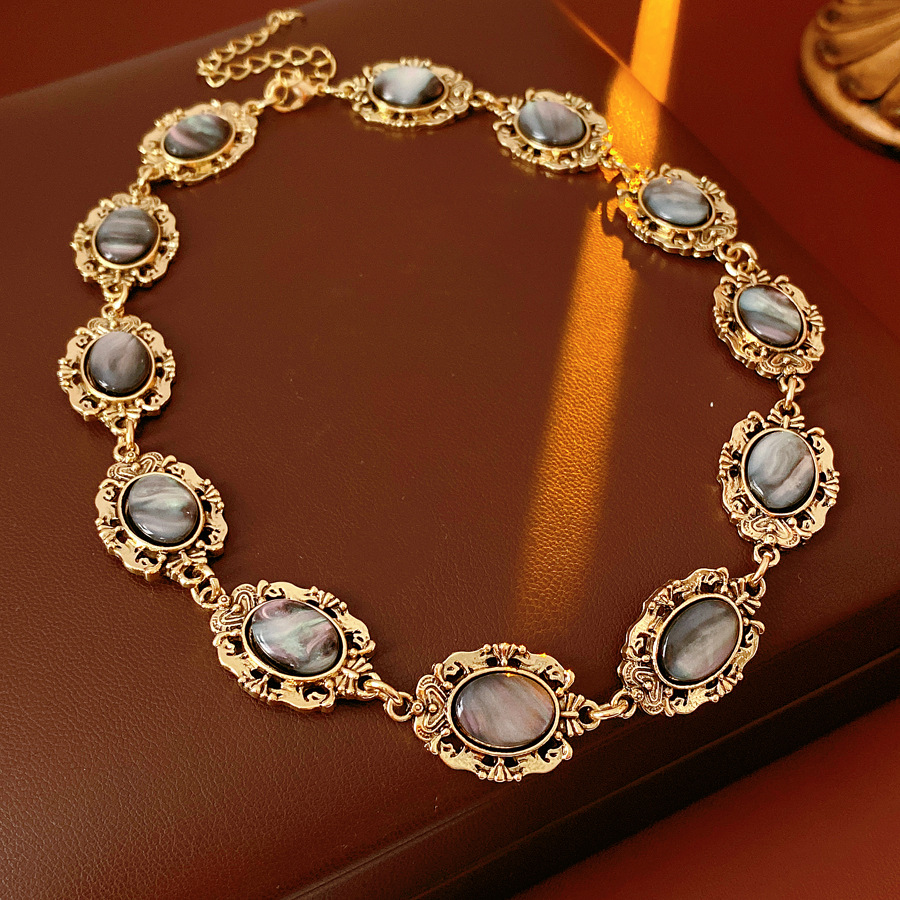 Collar de pendientes oval de resina medieval vintage moda simple conjunto versátil retro joyas de corte para mujeres