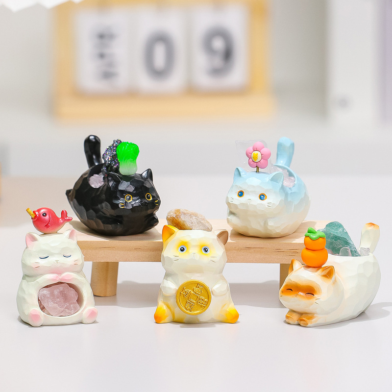 かわいい猫クリスタルブラインドボックス装飾品クリエイティブトレンディなデスクトップ装飾樹脂工芸品新しいギフトかわいい新しい|undefined