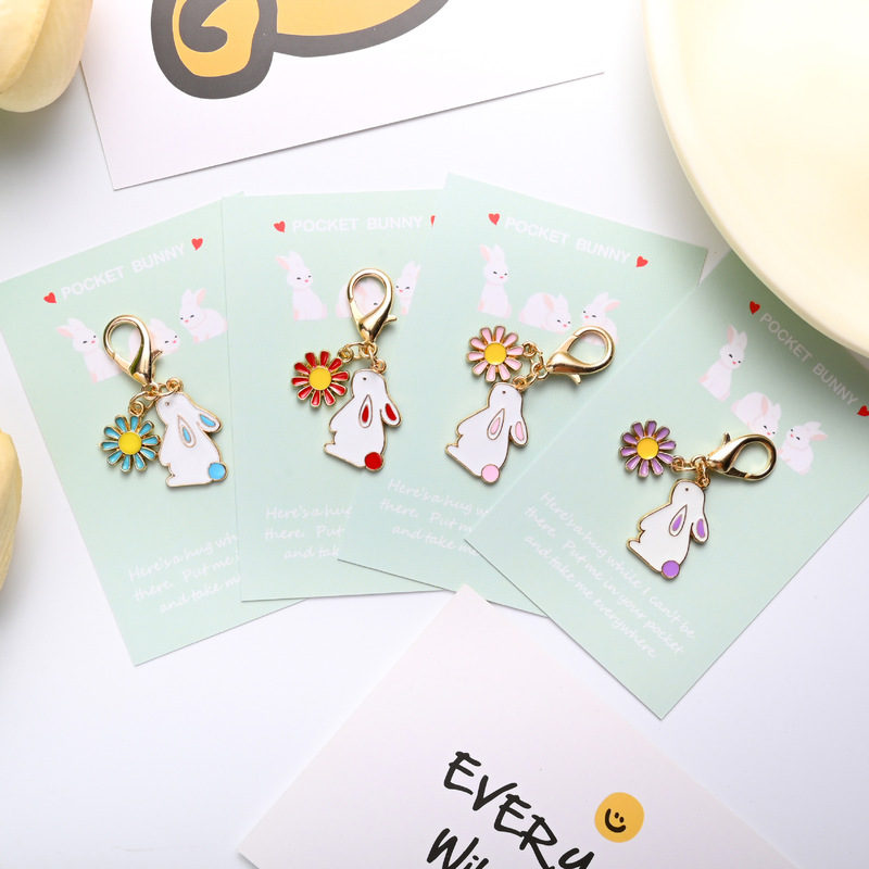 Cross-Border New Product Pocket Bunny Pocket Hug English Card Cute Rabbit Daisy Keychain Bag Pendant Cross-Border New Product Pocket Bunny Pocket Hug English Card Cute Rabbit Daisy Keychain Bag Pendant