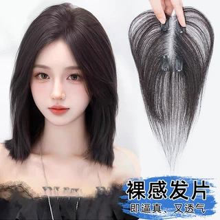 假发女全手织头顶补发片增发量蓬松遮白发高颅顶真发无痕假发片
