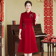 高端喜婆婆婚宴礼服结婚宴会装改良旗袍连衣裙高贵气质妈妈装裙子