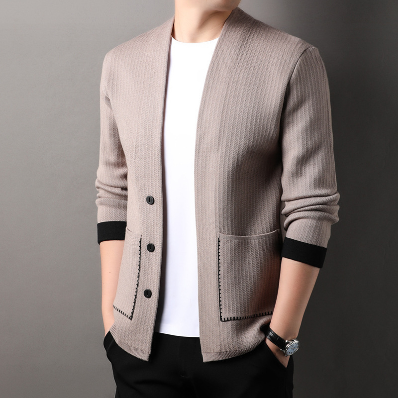 Solid Color Men's Knitted Cardigan Spring and Autumn New Casual Outerwear All-match Sweater Middle-aged Dad Top Jacket