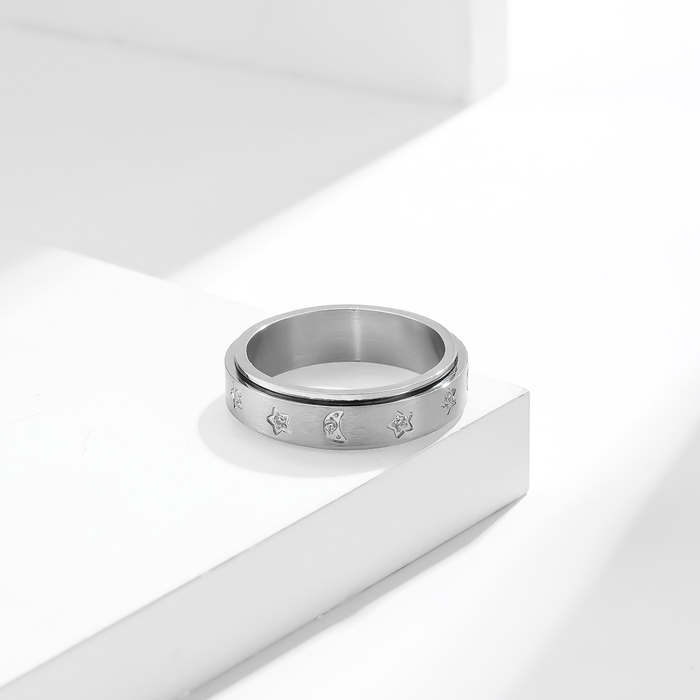 Fashion Diamond-embedded Star Moon Rotation Titanium Steel Ring display picture 2