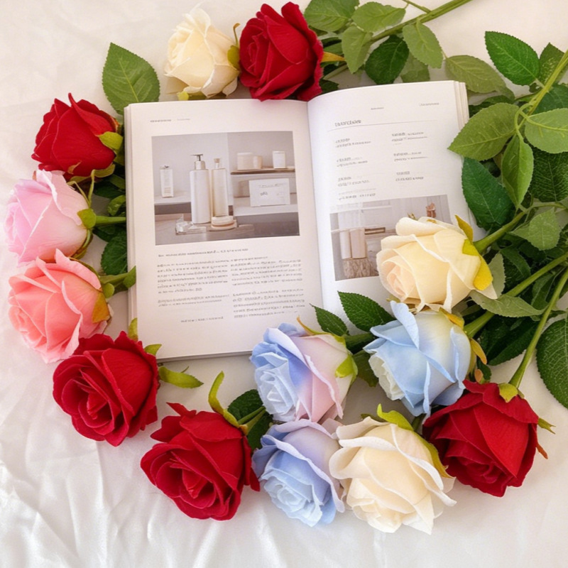 Wholesale Artificial Rose Flower Single Stem Silk Velvet Fabric Wedding Home Valentine's Day Decoration Waterfall Fake Artificial Red Flower Arrangement Wall Decoration