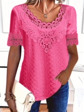 S 49674 Elegant Lace Round Neck T-Shirt ��˿ƴ��T��