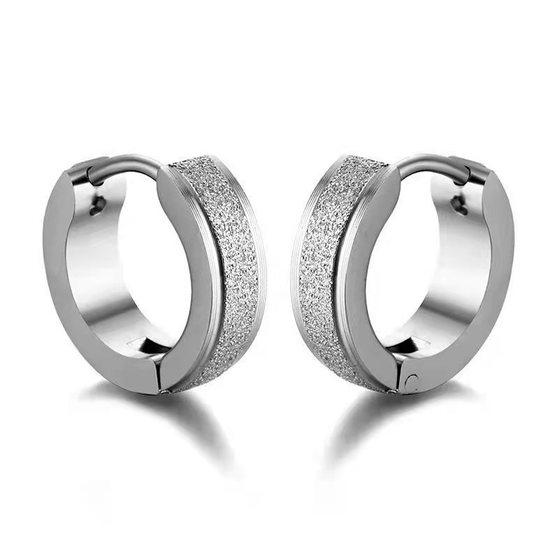 Boucles d'oreilles unisexes en acier titane, à clip, finition sablée, style manchettes et clous d'oreilles._voghion.com