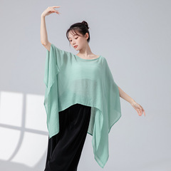 クラシックダンスの公演服の女性夏の新型のゆったりした禅意の大きいサイズのガーゼのダンス服の上着の中国民族のダンスのブラウス