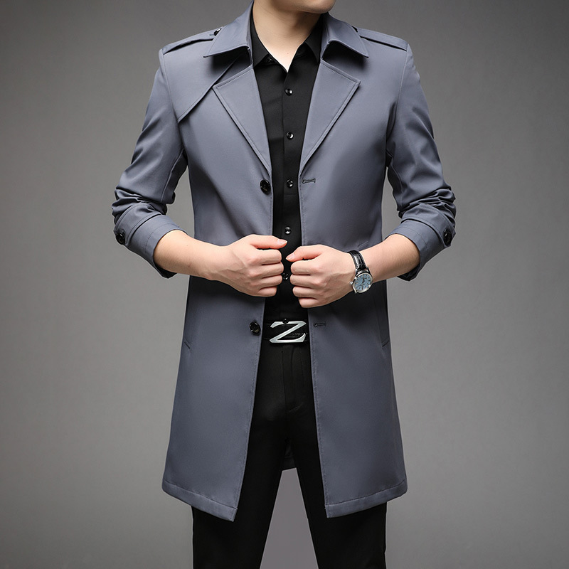 Gabardina de longitud media para hombre, chaqueta informal de negocios para hombre joven, abrigo oversize con cuello vuelto para hombre, corte ajustado, para primavera y otoño.