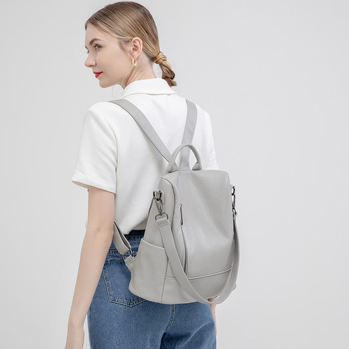 Anti-theft backpack women's Korean version simple  summer new backpack large capacity soft leather bag casual shoulder multi-purpose