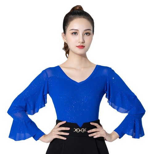Latin dance clothing new female adult ballroom dance top social modern dance long-sleeved jumpsuit top performance autumn and winter