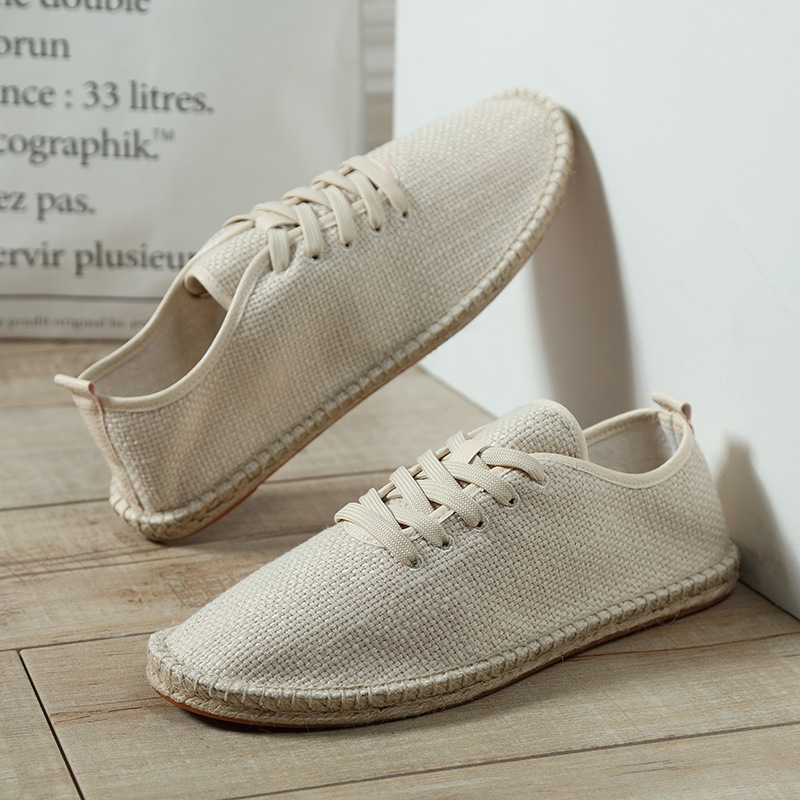 New Canvas Men's Shoes Breathable Lazy Slip-on Old Beijing Linen Handmade Cloth Shoes Driving Casual Sneakers for Men
