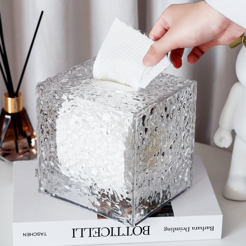High-end desktop tissue box, wave pattern tissue box, transparent bathroom toilet paper storage box, wall-mountable