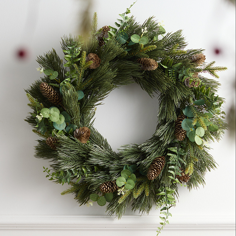 Nuevas decoraciones de Navidad transfronterizas de corona de flores de pe varilla puerta colgante de pared ventanas de diseño de props de disparo