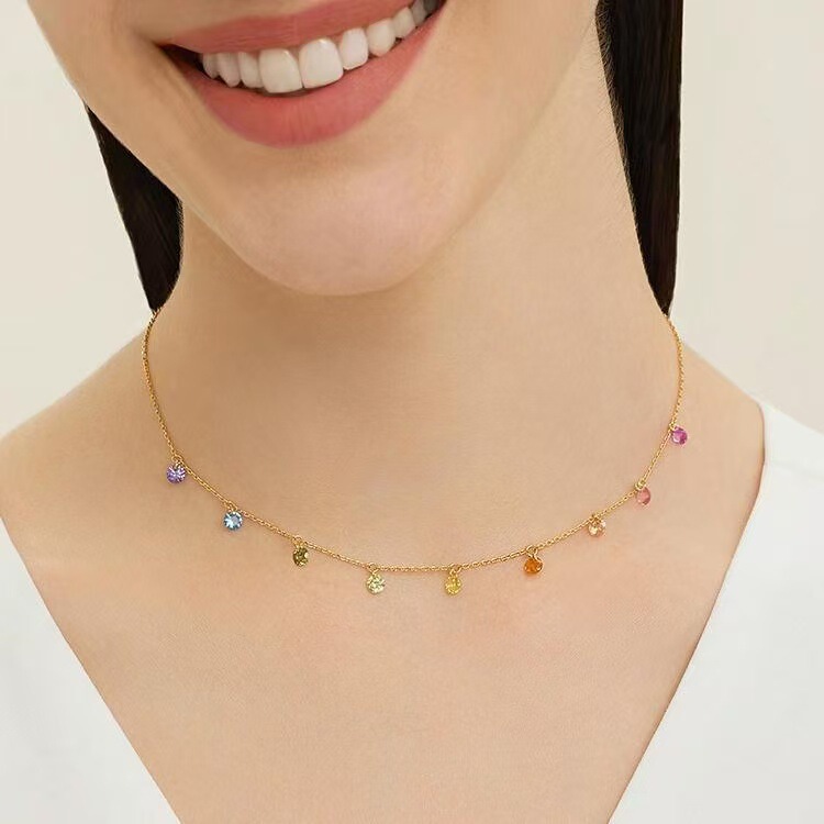 European and American Rainbow Chain Champagne Necklace Women's Spring and Summer Must-Have Accessible Luxury High-End Design Niche Ins Style Clavicle Chain European and American Rainbow Chain Champagne Necklace Women's Spring and Summer Must-Have Accessible Luxury High-End Design Niche Ins Style Clavicle Chain