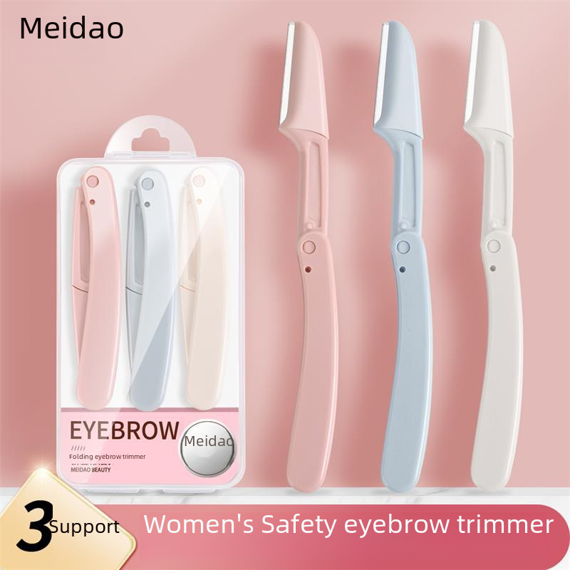 Meitao Source Foldable Eyebrow Repairer Meitao Three-color Sharp Eyebrow Scraping Blade with Mesh Macro Mesh Beauty Makeup Tool