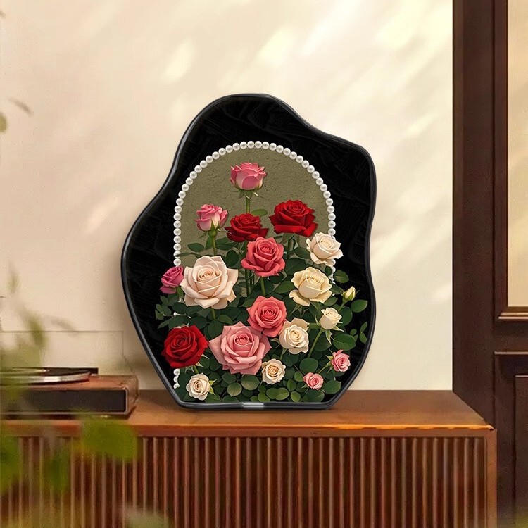 French Retro Table Painting Rose Entrance Cabinet Display High-End Tv Cabinet Bedroom Desktop Ornaments Decorative Painting