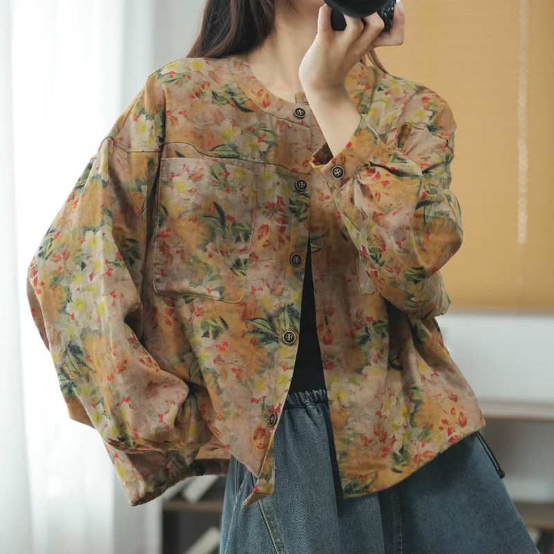 外套开衫 2025秋季新款印花宽松百搭长袖复古文艺上衣外套女|undefined